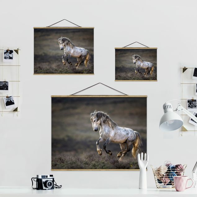 Fabric print with poster hangers - Galloping Through The Heather