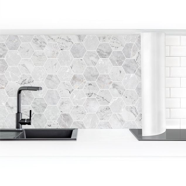 Kitchen wall cladding - Marble Hexagon Tiles - Light Grey