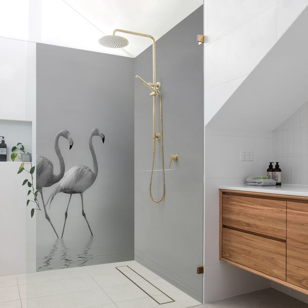 Shower wall panels Flamingo Love Black And White