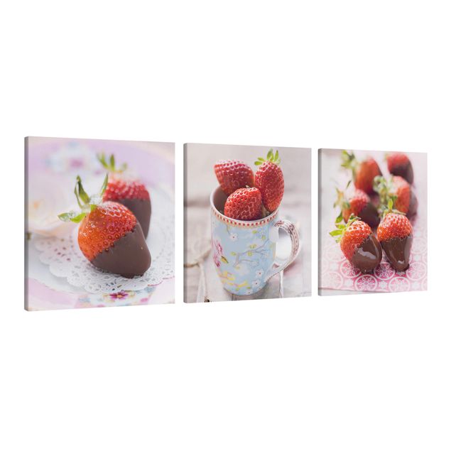 Print on canvas 3 parts - Strawberries In Chocolate Vintage