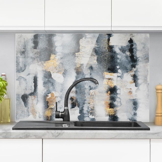 Patterned glass splashbacks Abstract Watercolour With Gold