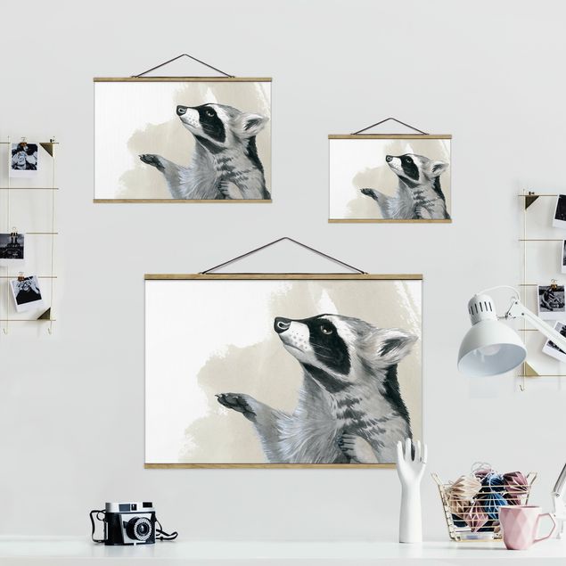Fabric print with poster hangers - Forest Friends - Raccoon
