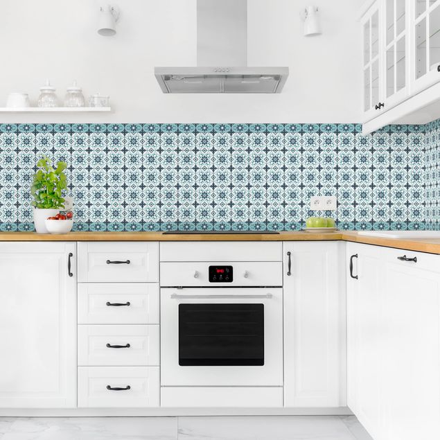 Kitchen splashback tiles Geometrical Tile Mix Flower Turquoise