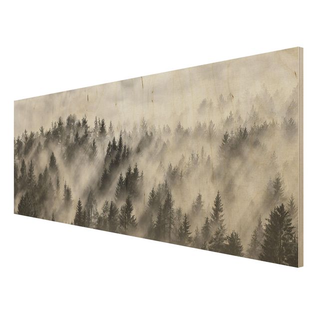 Wood print - Light Rays In The Coniferous Forest