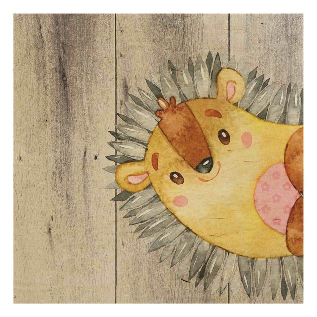 Print on wood - Watercolour Hedgehog On Wood