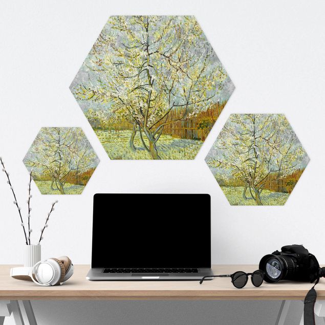 Alu-Dibond hexagon - Vincent van Gogh - Flowering Peach Tree