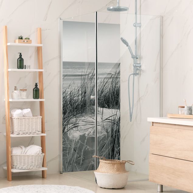 Shower wall panels Beach Dune At The Sea Black And White