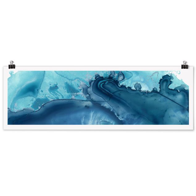 Panoramic poster abstract - Wave Watercolour Blue l