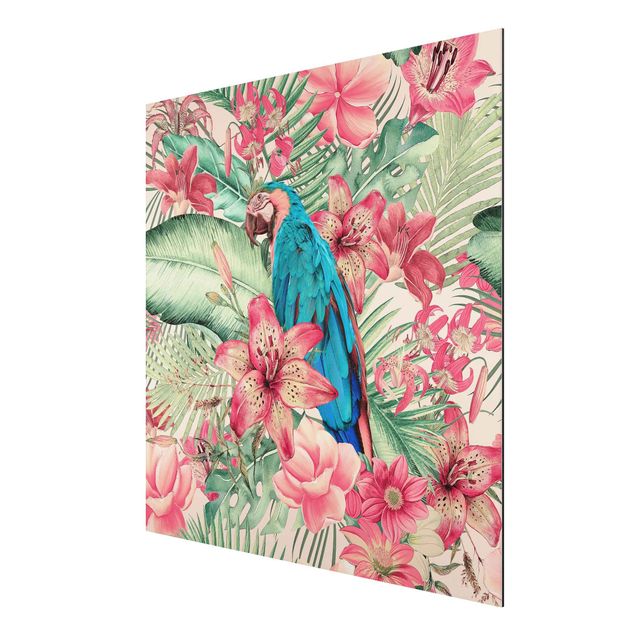 Print on aluminium - Floral Paradise Tropical Parrot