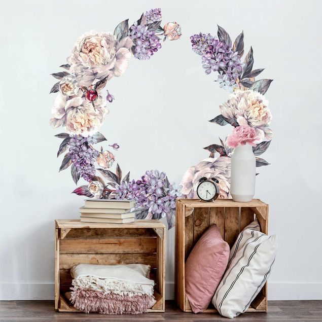 Wall sticker - Watercolour Lilac Peonies Wreath XXL
