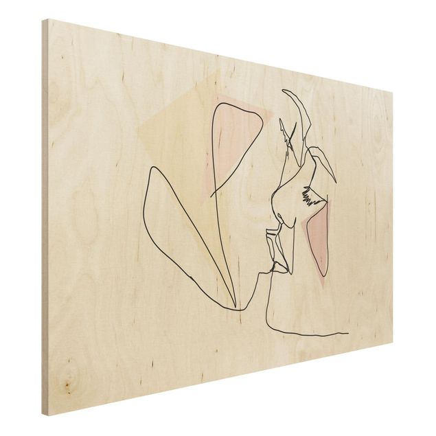 Print on wood - Kiss Faces Line Art