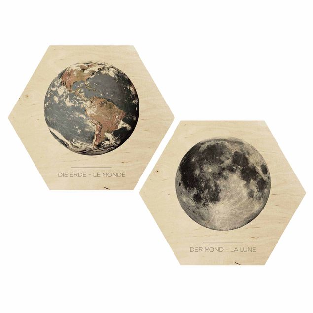 Wooden hexagon - Moon And Earth