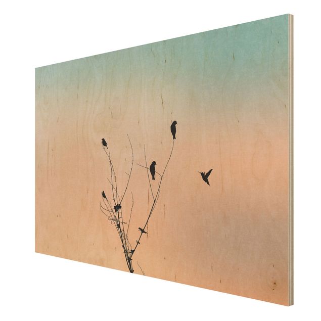 Print on wood - Birds In Front Of Rose Sun II