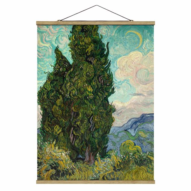 Fabric print with poster hangers - Vincent van Gogh - Cypresses
