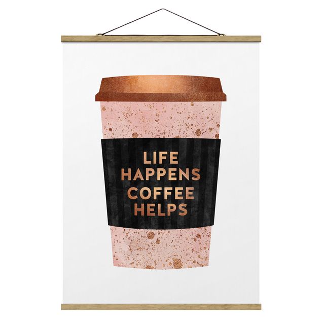 Fabric print with poster hangers - Life Happens Coffee Helps Gold