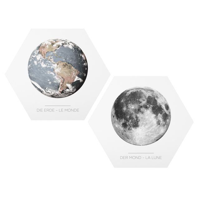 Alu-Dibond hexagon - Moon And Earth