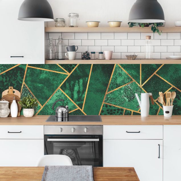 Kitchen splashbacks Dark Emerald With Gold