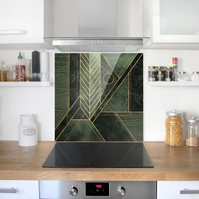 Glass splashback art print Geometric Shapes Emerald Gold