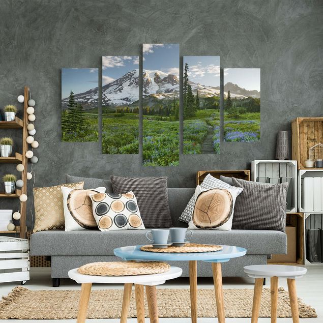Print on canvas 5 parts - Mountain View Meadow Path