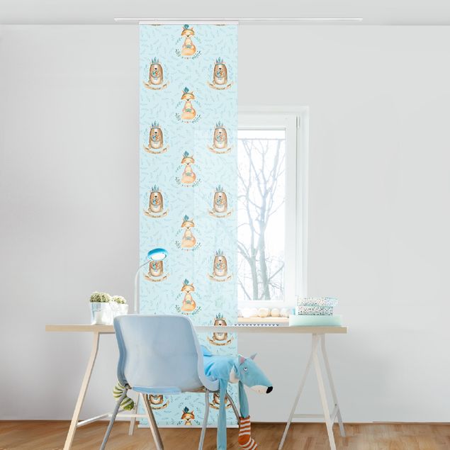 Sliding panel curtain - Bears And Foxes In Front Of Blue