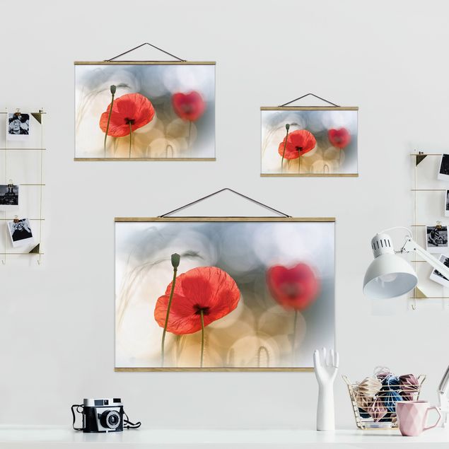 Fabric print with poster hangers - Poppies In The Morning