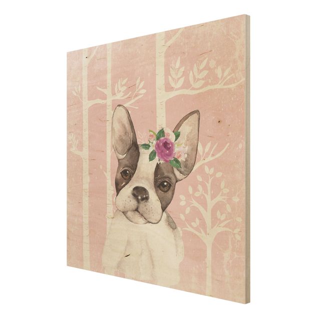 Print on wood - Watercolour Pug Light Pink