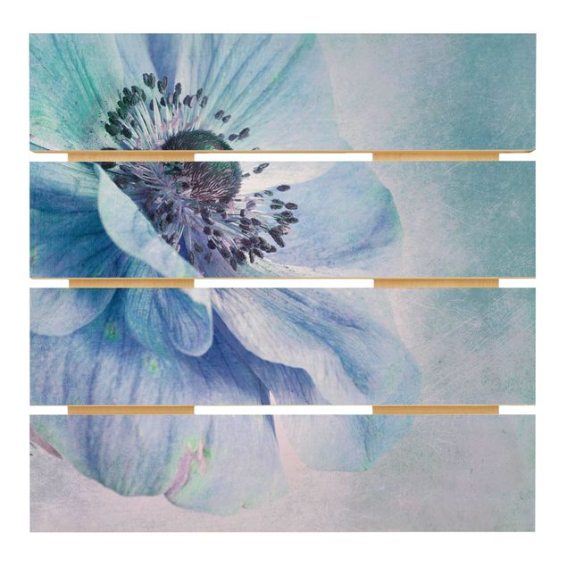 Print on wood - Flower In Turquoise