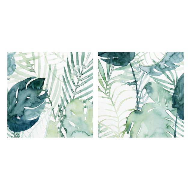 Print on canvas - Palm Fronds In Water Color Set I