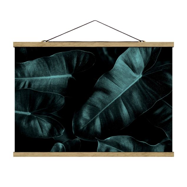 Fabric print with poster hangers - Jungle Leaves Dark Green