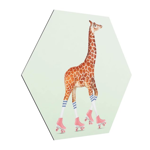 Alu-Dibond hexagon - Giraffe With Roller Skates