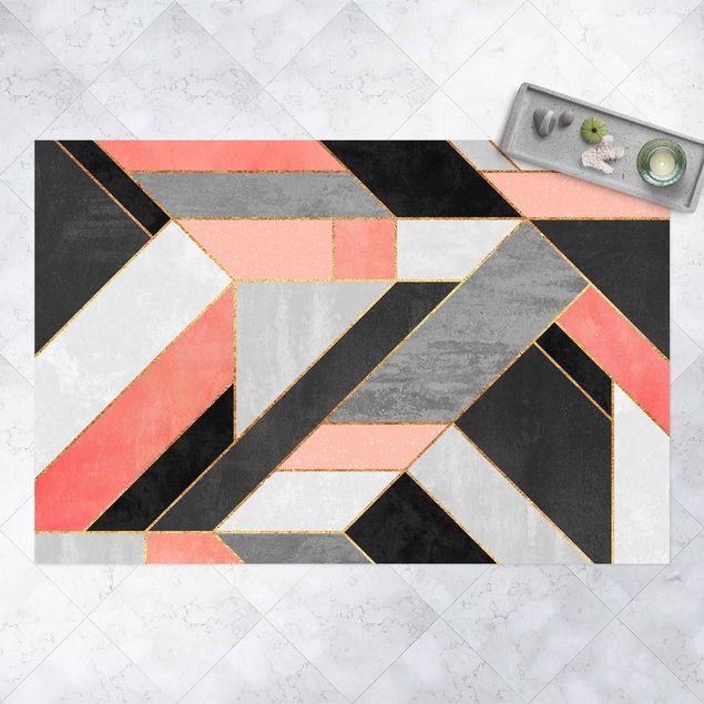 Balcony rugs Geometry Pink And Gold