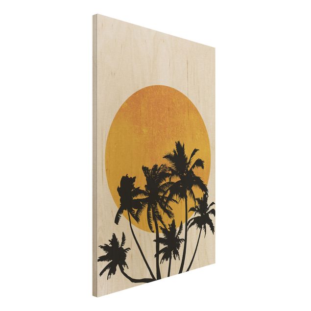 Print on wood - Palm Trees In Front Of Golden Sun