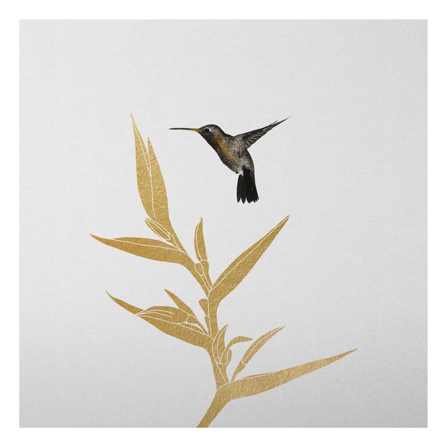 Print on aluminium - Hummingbird And Tropical Golden Blossom II