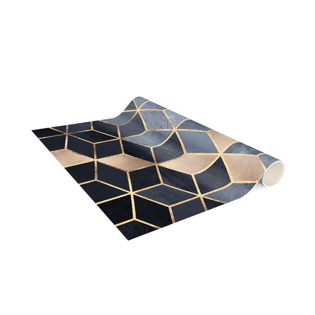 3d floor mat Blue White Golden Geometry