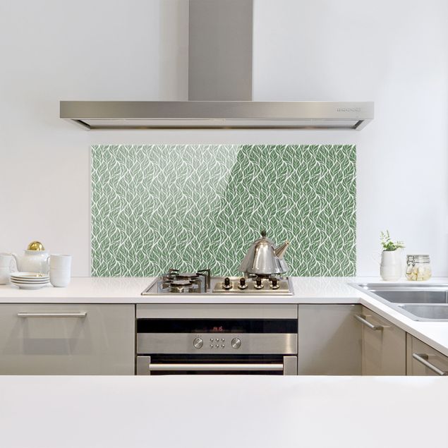 Glass splashback kitchen abstract Natural Pattern Large Leaves Green