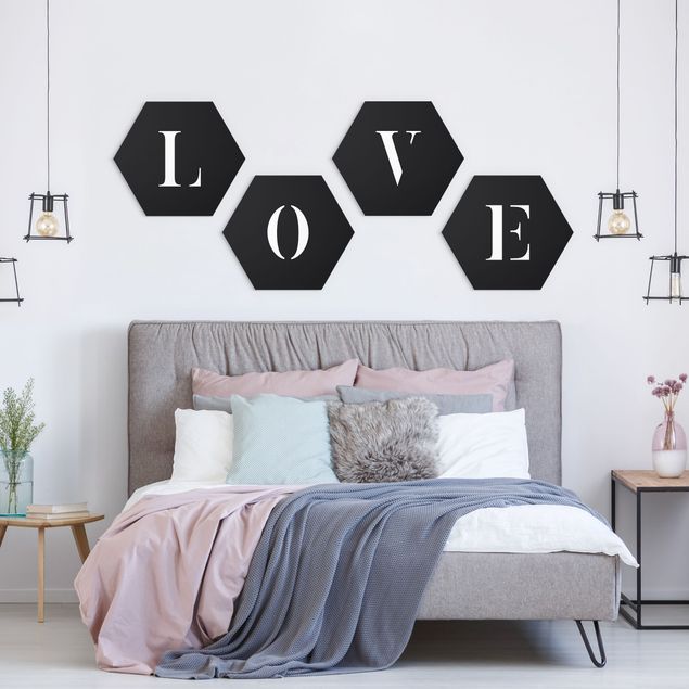 Alu-Dibond hexagon - Letters LOVE White Set II
