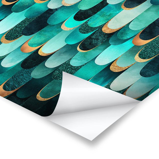 Poster - Feathers Gold Turquoise