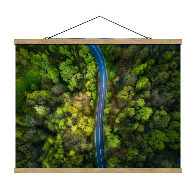 Fabric print with poster hangers - Aerial View - Asphalt Road In The Forest