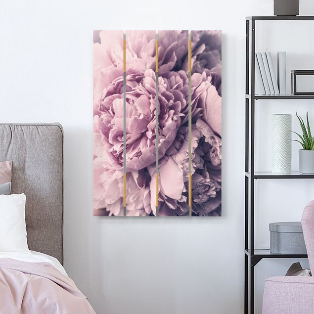 Print on wood - Purple Peony Blossoms