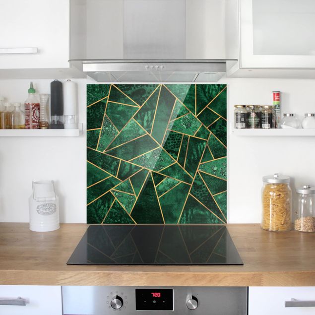 Glass splashback art print Dark Emerald With Gold