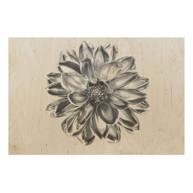 Print on wood - Dahlia Flower Silver Metallic