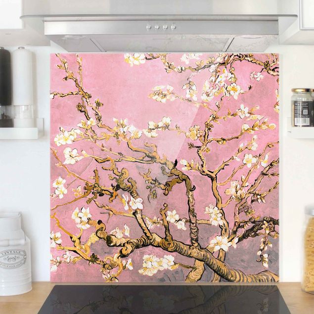 Glass splashback flower Vincent Van Gogh - Almond Blossom In Antique Pink