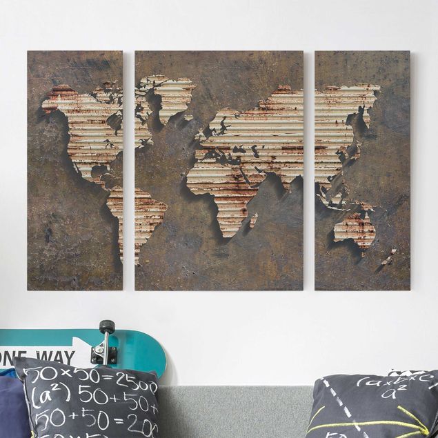 Print on canvas 3 parts - Rust World Map