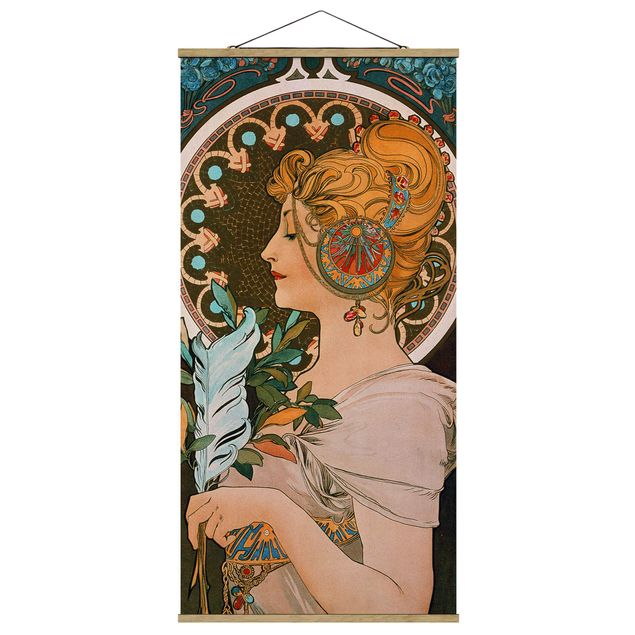Fabric print with poster hangers - Alfons Mucha - The Feather