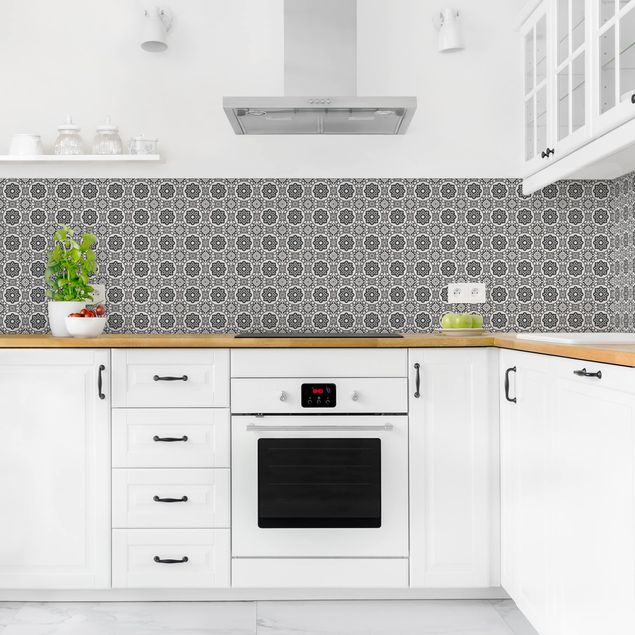Kitchen splashback patterns Floral Tiles Black And White