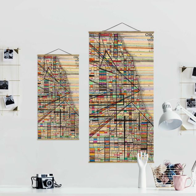 Fabric print with poster hangers - Modern Map Of Chicago