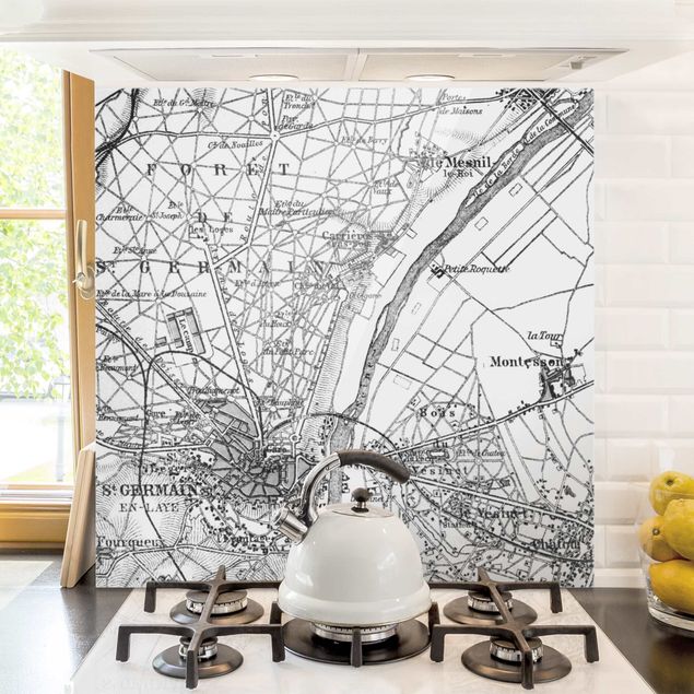 Glass art splashbacks Vintage Map St Germain Paris