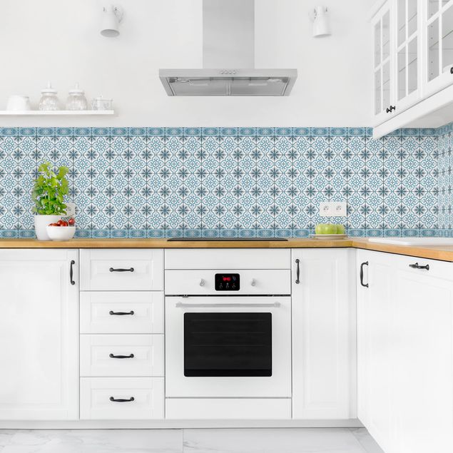 Kitchen splashback tiles Geometrical Tile Mix Cross Blue Grey