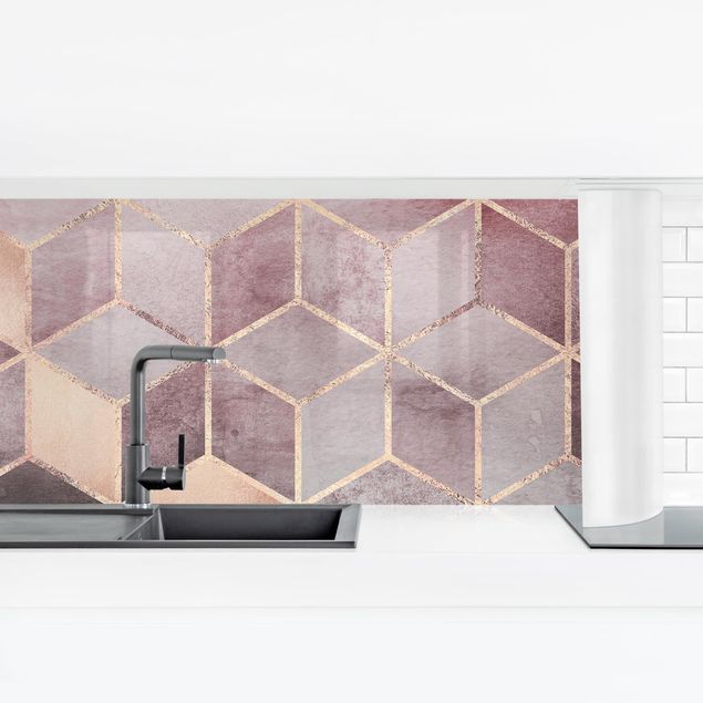 Kitchen wall cladding - Pink Grey Golden Geometry