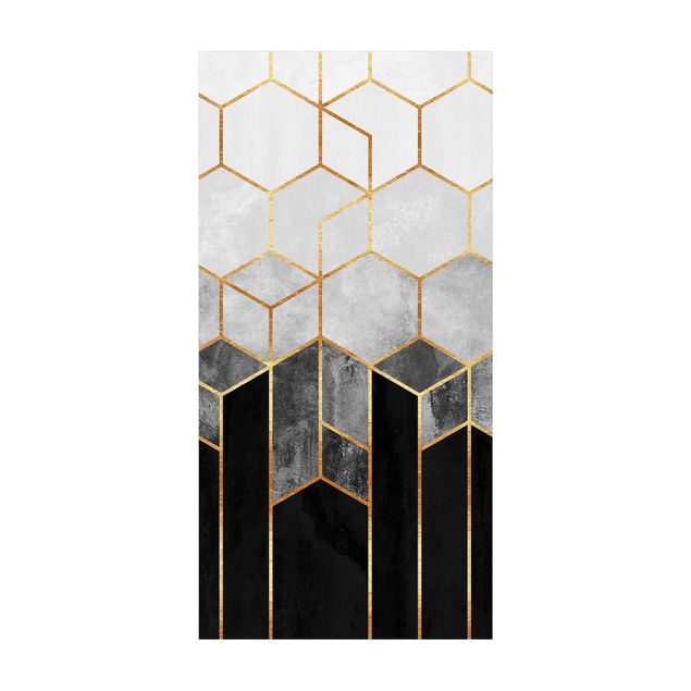 Abstract rugs Golden Hexagons Black And White